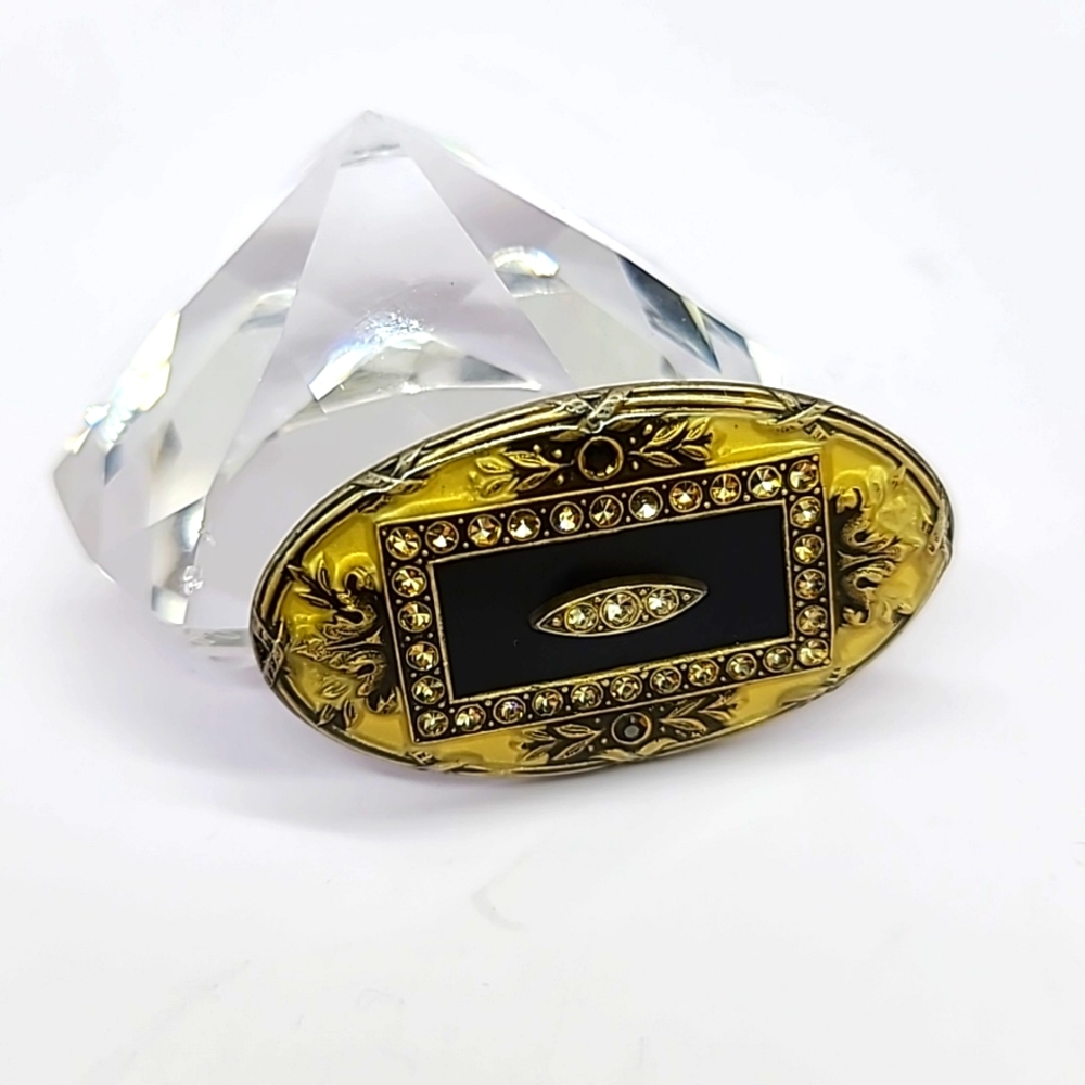 Catherine Popesco FRANCE Enamel Art Nouveau Revival Brooch w Inset Crystals